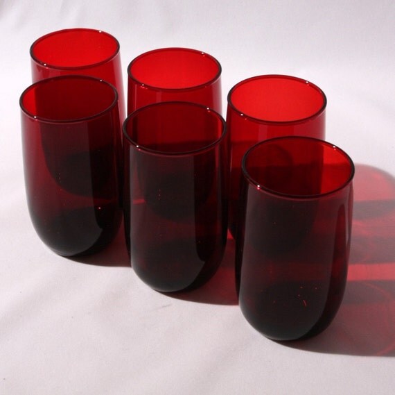 Royal Ruby Red Anchor Hocking Glass Tumblers 6