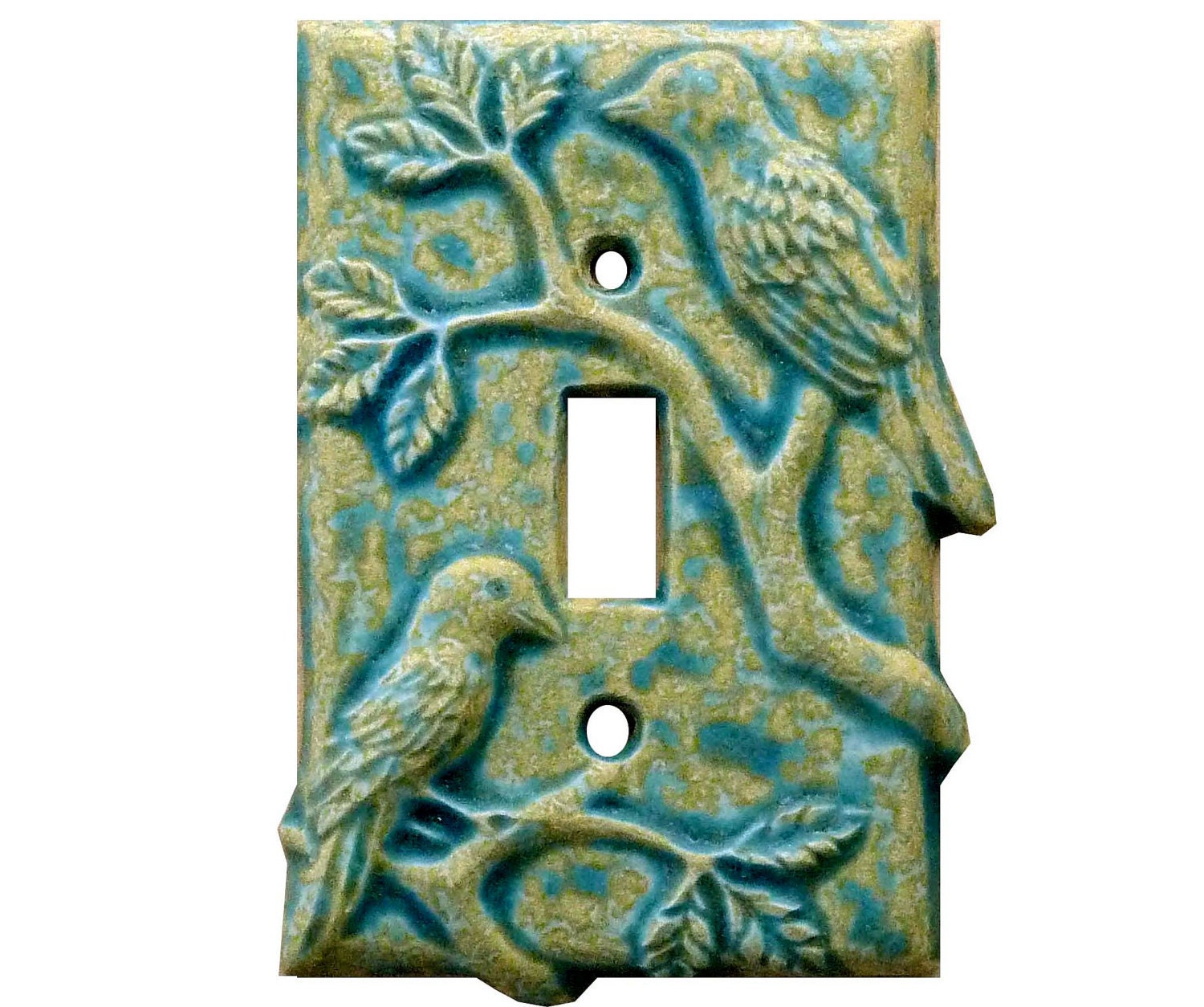 Birds Ceramic Light Switch Cover single toggle aqua gold