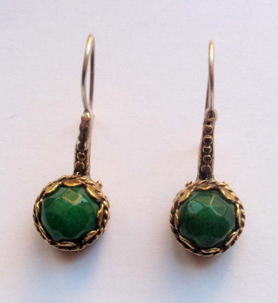 Antique Style Jade Silver Earrings