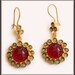 Amazonite and Red Glass Flower Drop Earrings