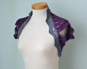 Crochet shrug bolero, Purple with grey trim, G710