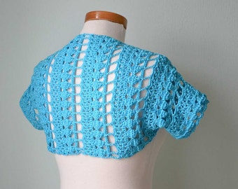 Crochet shrug bolero, lace, blue, Aqua, Size S/M, G754