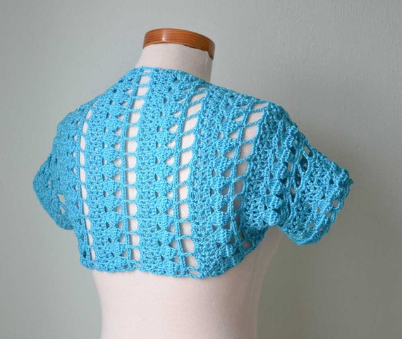 Crochet shrug bolero lace blue Aqua Size S/M G754