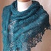 Teal lace knitted wool shawl with crochet trim