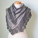 Grey knitted shawl with crochet lace trim D420