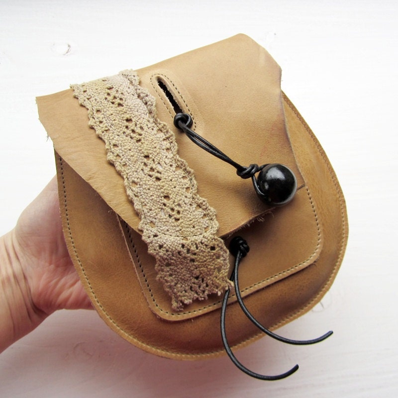 Handmade Leather clutch Purse Bag dark honey leather and