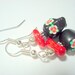 Red and Green Flowers in Black Day of the Dead Sugar Skull Earrings