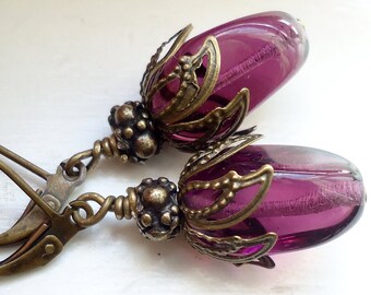 Amethyst Earrings with Brass Amethyst Jewelry