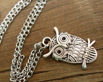 Owl Necklace, Owl Charm Necklace, Owl Pendant Necklace Silver Owl Necklace SALE