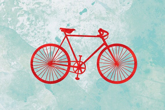 Items similar to Bicycle Art Bike Print - 12x18 (red and turquoise) on Etsy