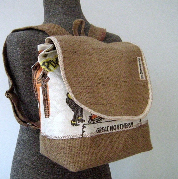 Recycled Burlap CoffeeBean Sack Backpack : Puncher