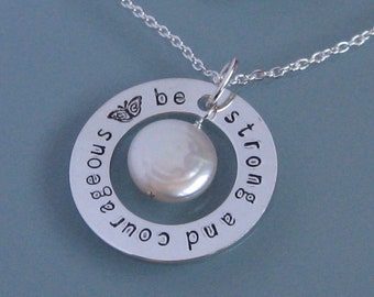 Be Strong and Courageous pendant handstamped necklace