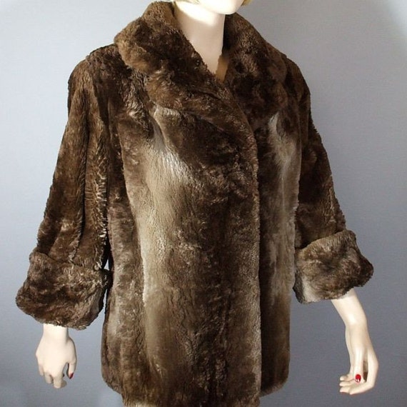 Vintage Brown Sheared Beaver Fur Jacket Coat L XL Super Soft