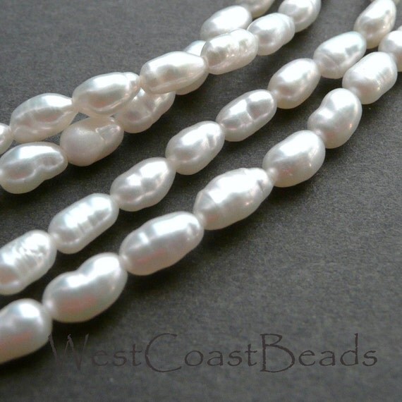 Small Freshwater Rice Shaped Pearls Natural by westcoastbeads