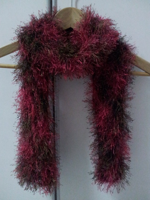 Hand Knit Fuzzy Scarf by SpiralHanabi on Etsy