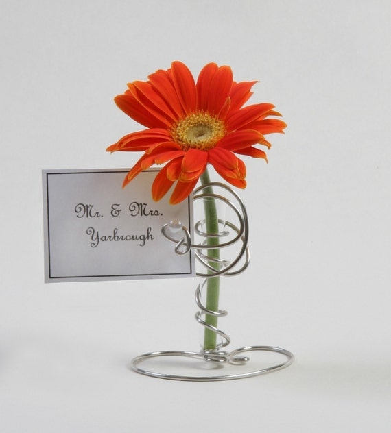 75 Silver Place Card Holders with mini bud vase whimsical and