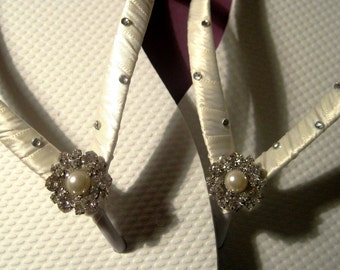 Kristen Bridal Flip Flops, Custom Flip Flops, Bling Pearl Dancing Shoes, Rhinestone Bridal Sandals, Wedding Flip Flops, Beach Wedding Shoes
