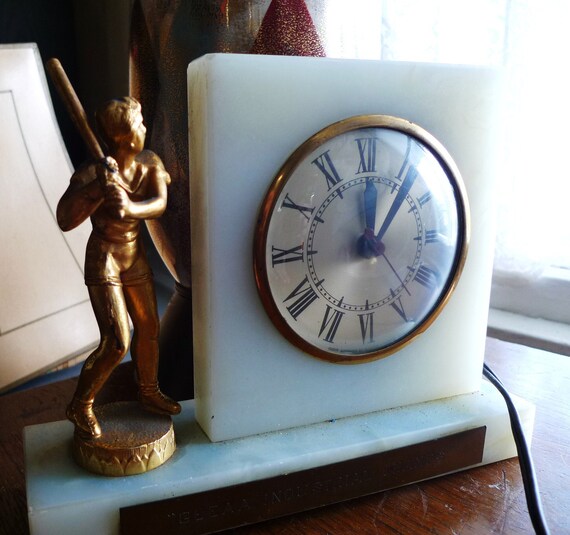 Items similar to vintage clock marble metal industrial mid century