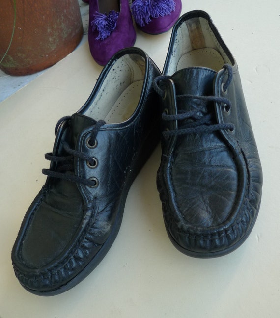 cozy vintage SAS shoes vintage black leather oxford rubber