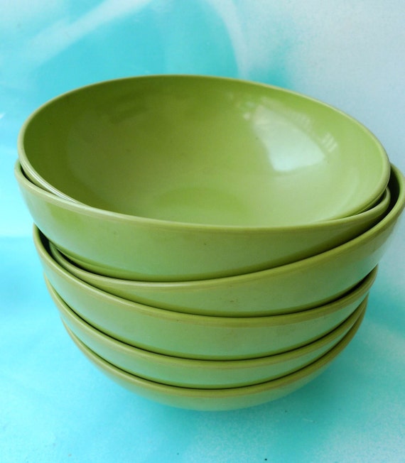 Items similar to vintage dinnerware bowls olive green set of six prolon