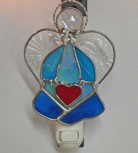 Items Similar To Red Heart Angel Night Light Stained Glass Night