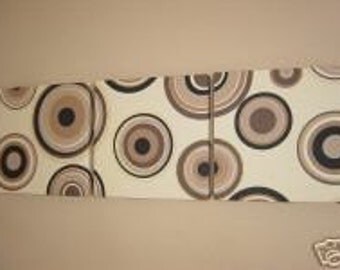 Handmade Set Of 3 Contemporary Modern Designer Retro Design Very Funky Brown Cream Circle Print Design Wall Hanging Canvases Wall Art.