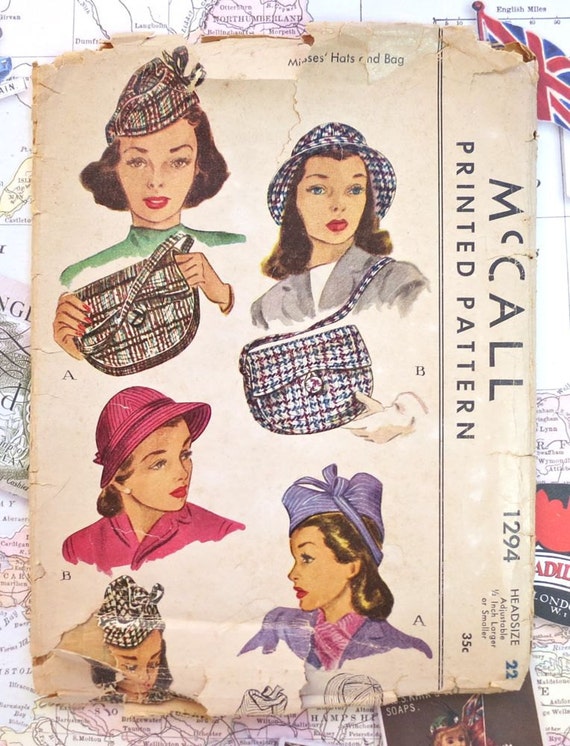 Vintage 1940s Womens Hats and Purse Pattern McCall 1294