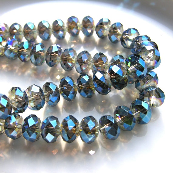 Metallic Blue 12mm Faceted Crystal Rondelle Beads 6