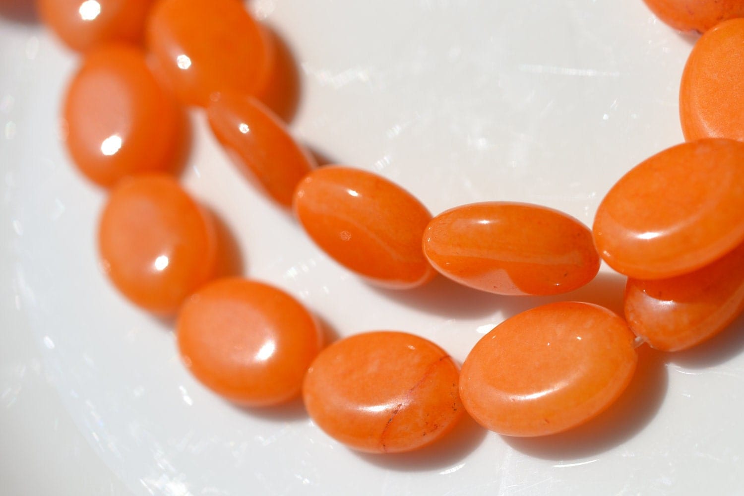 Orange Dyed Jade 18x13mm Smooth Oval Beads FULL STRAND