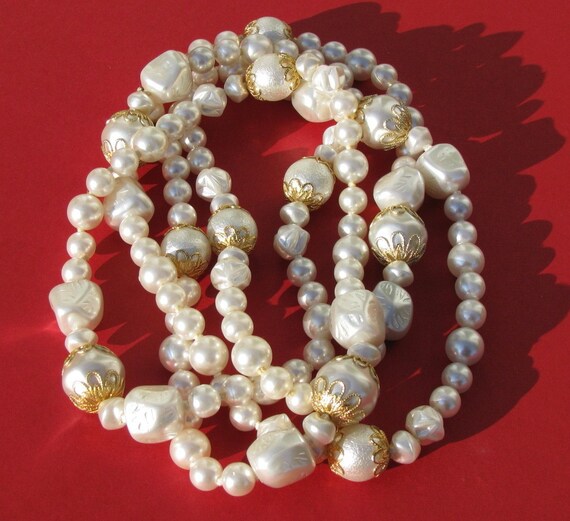 Vintage Extra Long Faux Pearl Necklace
