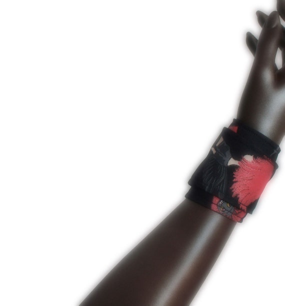 Wrap cuff bracelet wristband fabric black goth emo printed