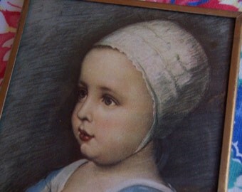 antique art of little girl in a bonnet