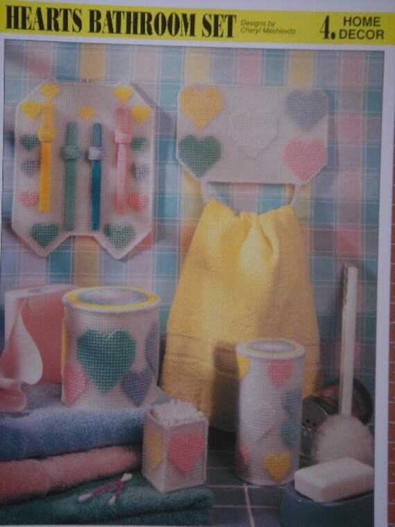 HEARTS BATHROOM SET plastic canvas PATTERN for Holders for