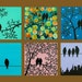 Mixed & Match Six Squares Original Abstract Painting Birds Landscape Wall Decor "Mix and Match Suburban Birds 2" by QIQIGALLERY
