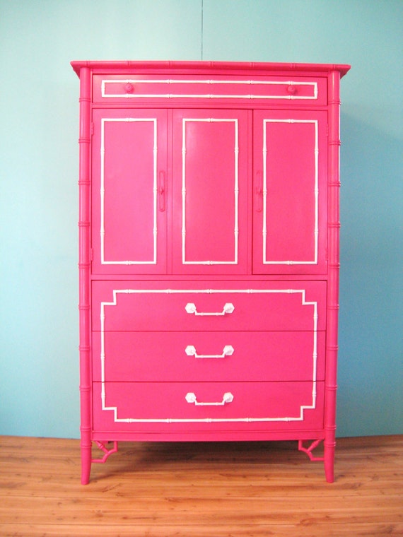 Vintage HOLLYWOOD REGENCY Hot Pink Faux BAMBOO by fabulousmess