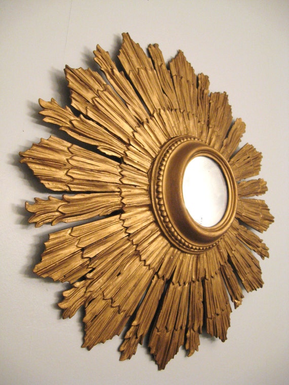 Antique GOLD SUNBURST Italian Convex Wall MIRROR by fabulousmess