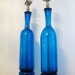 60s Mid Century MODERN Pair Blue BLENKO Glass LAMPS