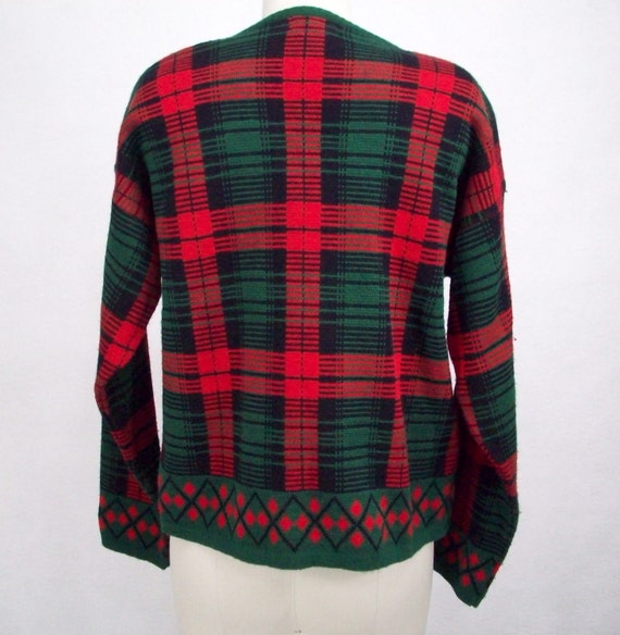 Vintage Plaid Sweater Christmas Button Down 1970's