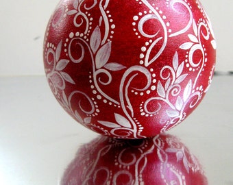 Red and White Christmas Ornament Hand Painted Glass Ornament