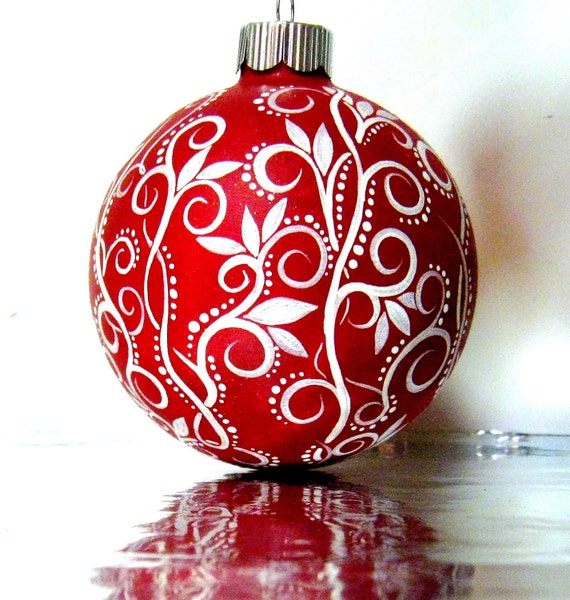 Christmas Ornament: Red and White Ornament Hand Painted Medium