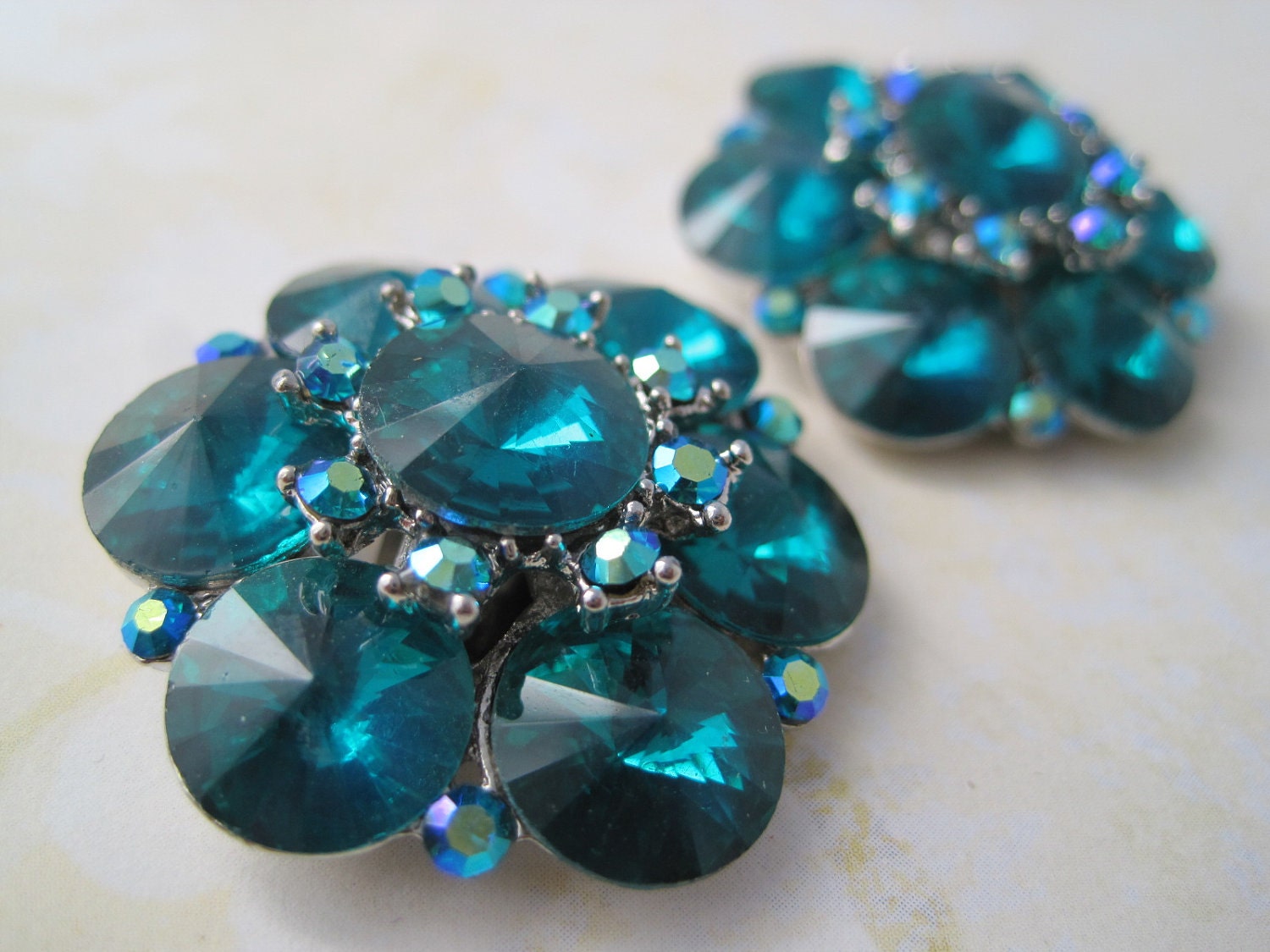 Teal rhinestone cluster shoe clips