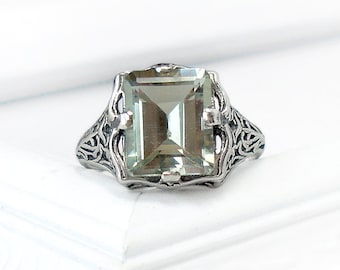 Green Amethyst Ring: Sterling Silver, sizes 4-10, victorian filigree ...