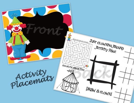 Set of 12 Clown Circus Carnival Party Activity Placemats Il_570xn