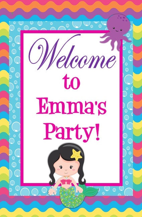 Welcome Door Sign Banner Mermaid Under the Sea Birthday Party Il_570xn