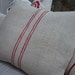 European Vintage Grainsack Cottage Paris Shabby Chic Red Stripe Pillow 20" DOWN & FeaTHeR Insert