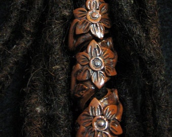 Dread Bead Wood Look Flower Coil You Choose Hole Size