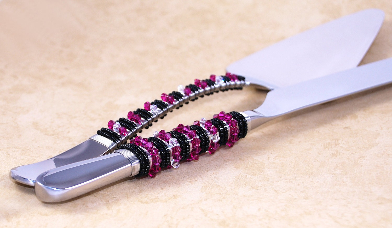 UNIQUE Wedding Cake Server Set Hand Beaded In SWAROVSKI