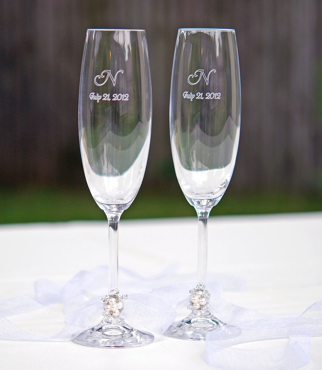 Personalized Wedding Flutes Engraved Champagne Glass 2888