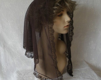 The Melanie --- Brown Stretch Mesh Headcovering Chapel Veil - 45x20
