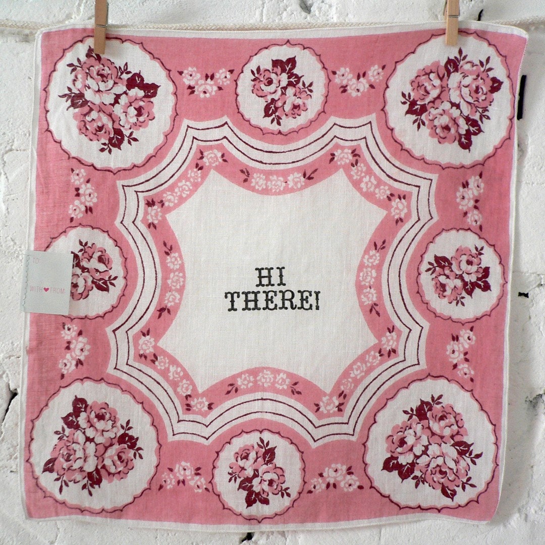 HI THERE Vintage Handkerchief Card by BirdandBanner on Etsy